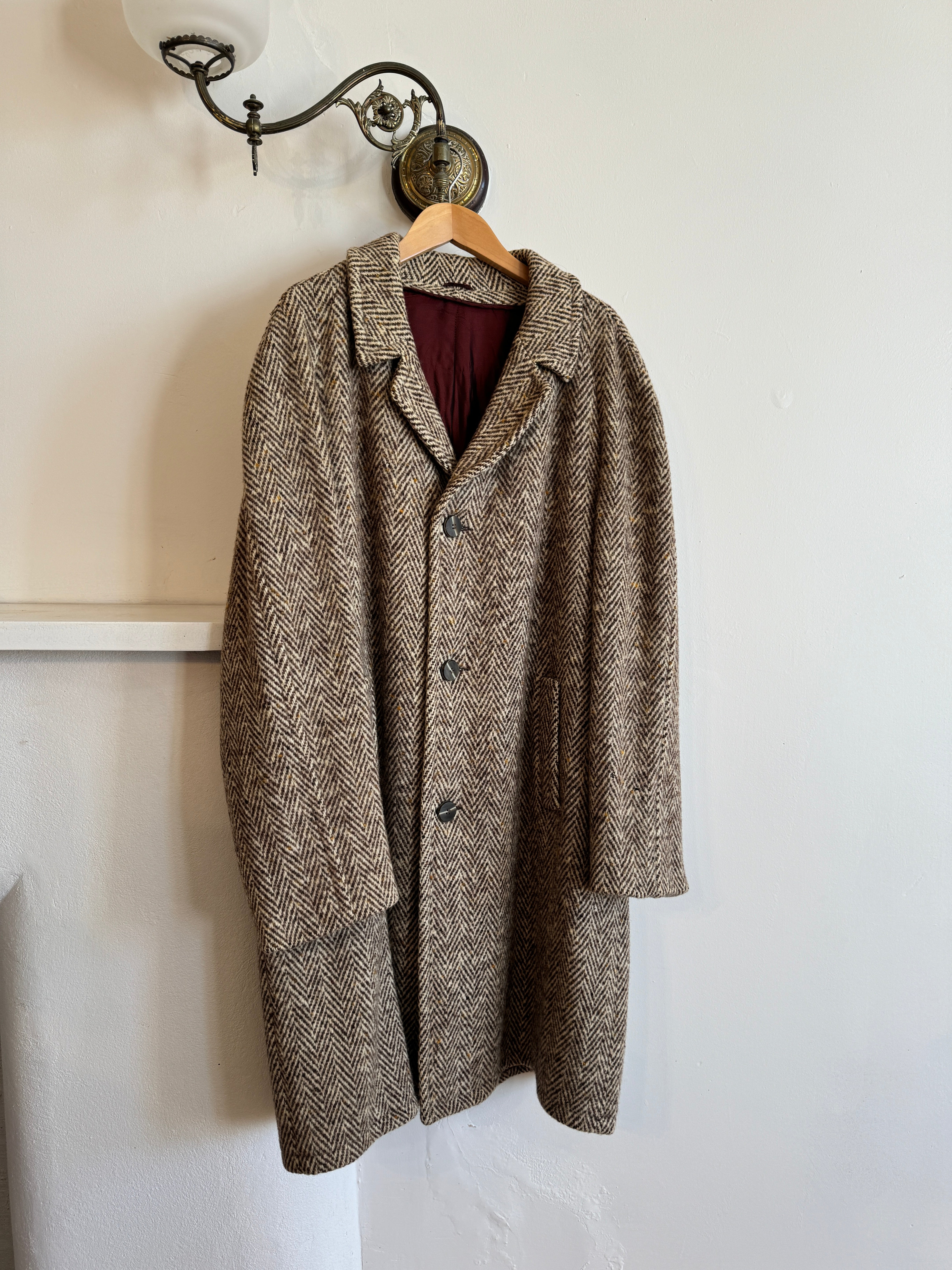 Vintage Brown Herringbone Wool Coat