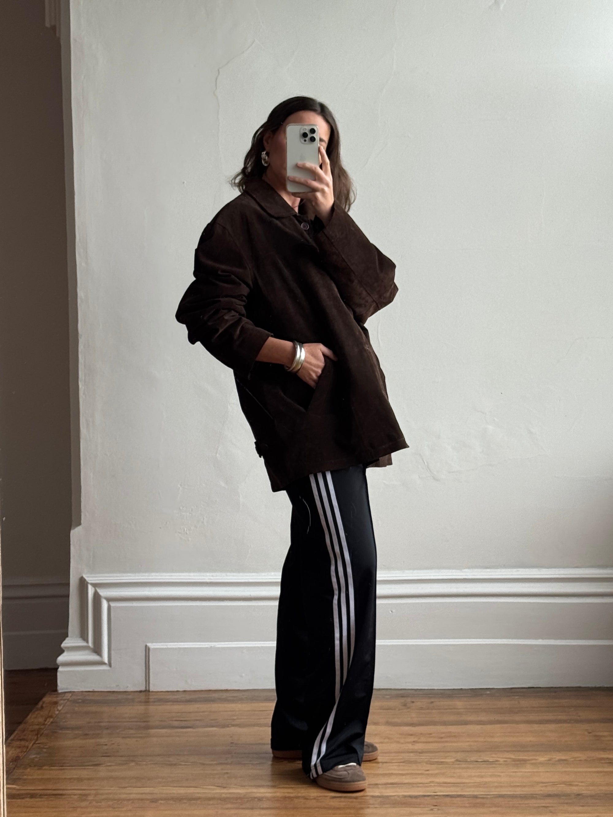 Vintage 90s Chocolate Suede Leather Boxy Jacket