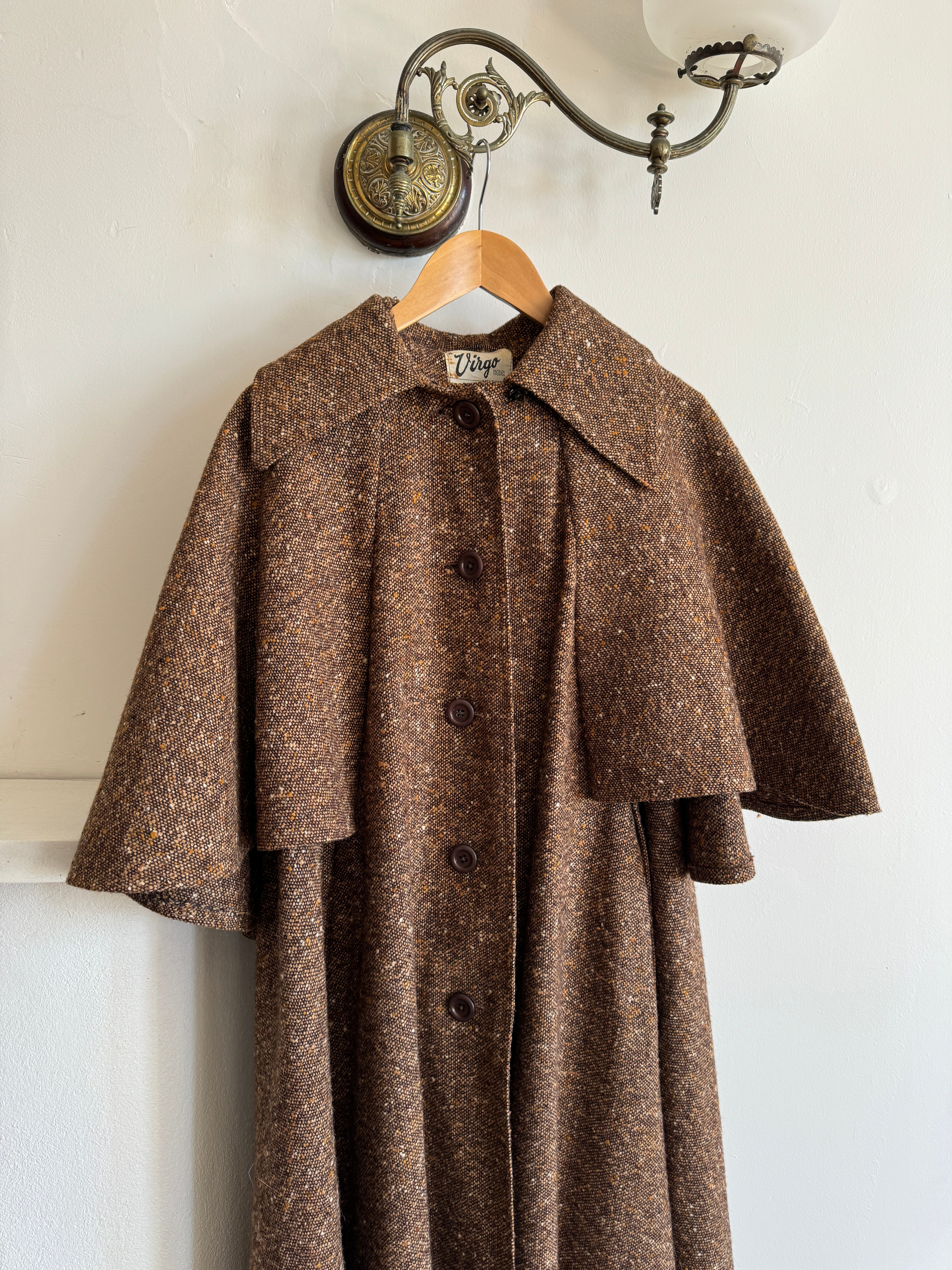 Vintage 50s Wool Button Up Cape Trench