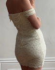 Vintage 80s Draped Pearl Body Con Mini Creme