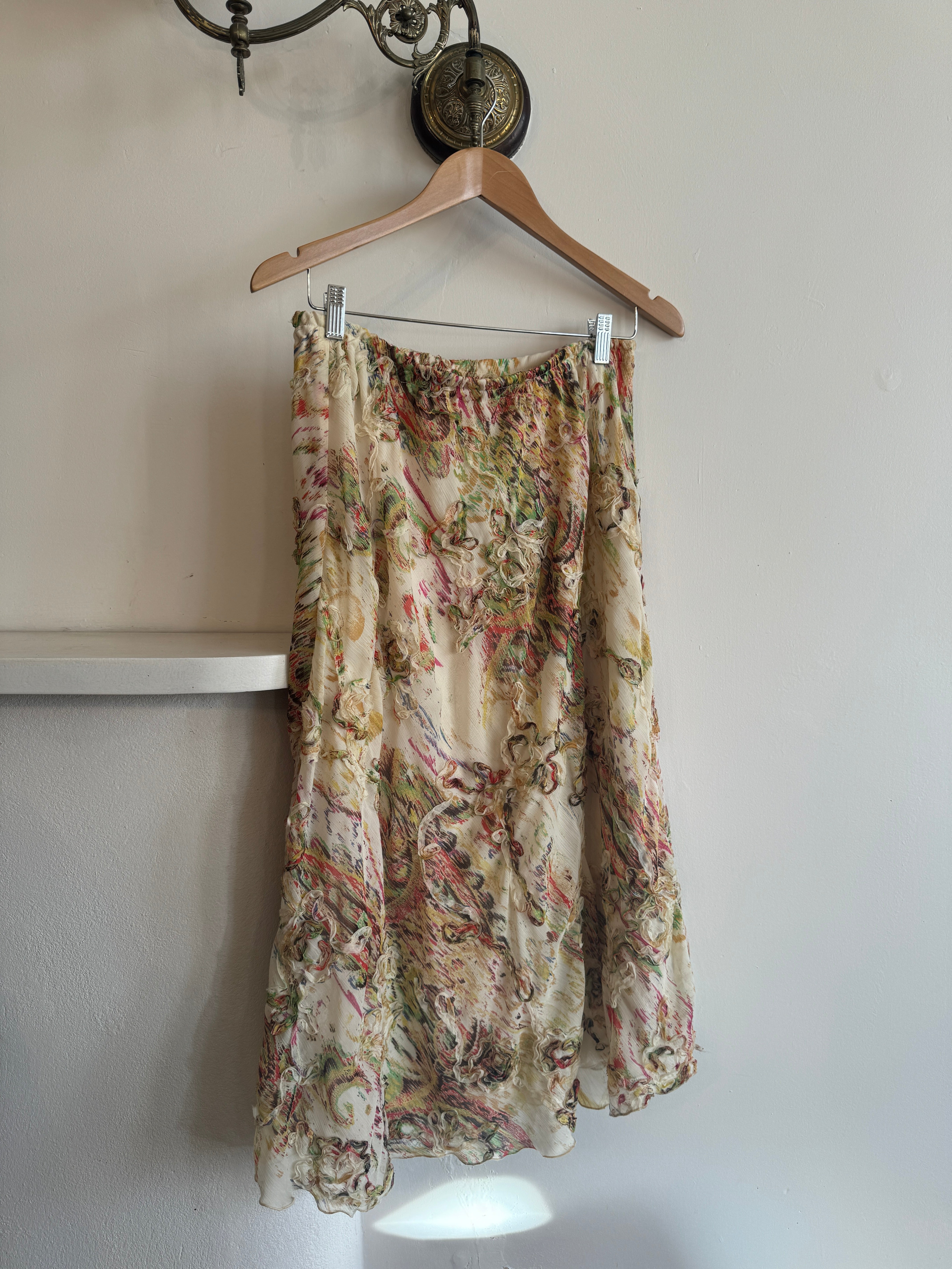 Vintage 90s multi slip skirt with swirl embroidery