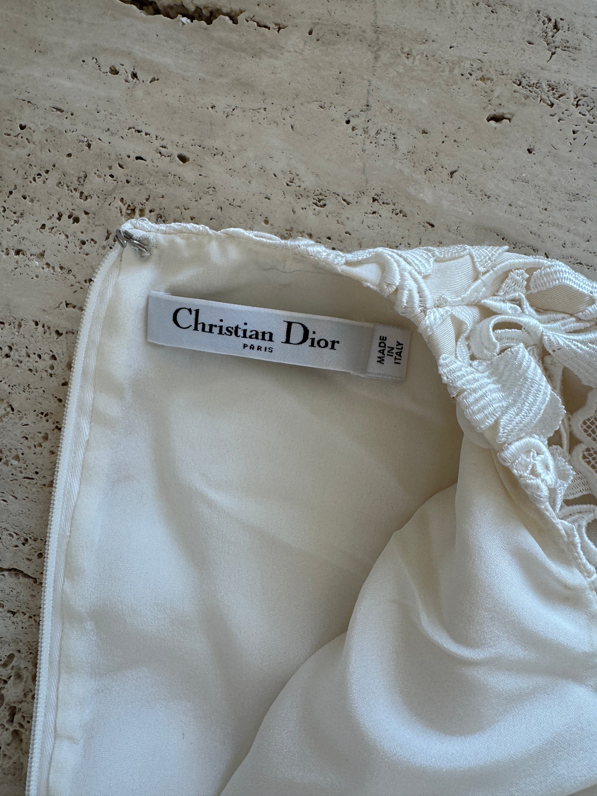 Vintage 90s Christian Dior Guipure Lace Structured Bridal Mini Creme