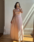Vintage 60s Chiffon Gathered Pale Pink Maxi Gown
