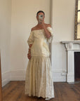Vintage 80s Drop Waist Satin Jacquard Wedding Dress