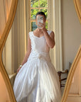 Vintage 90s Strappy Wedding Dress With Rosette Cape Pearl