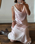 Vintage Y2K Silk Cowl Neck Midi Soft Pink