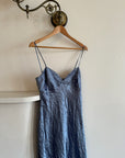 Vintage 90s Blue Crinkle Bias Slip Dress