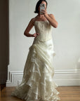 Vintage 90s Italian Sequin Bustier and Ruffle Skirt Bridal Set