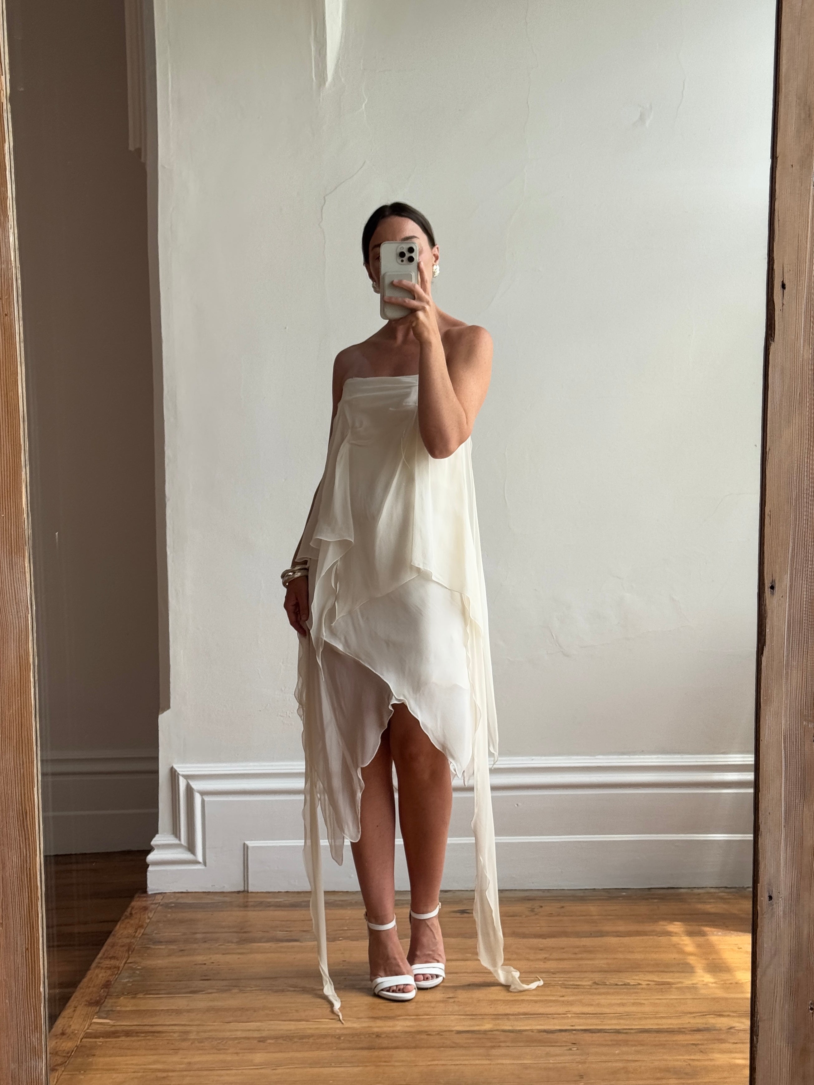 Vintage Y2K Strapless Pure Silk Fairy Dress Creme