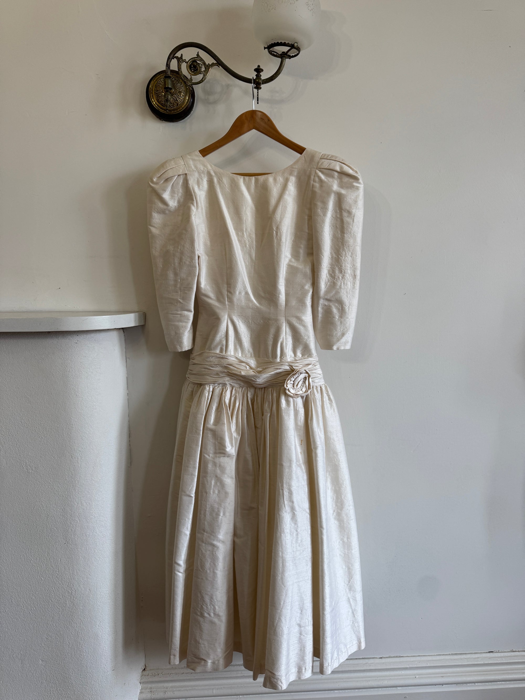 Vintage 80s Pure Silk Drop Waist Bridal Midi