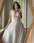 Vintage 80s Pearl Embellished Chiffon Princess Wedding Dress