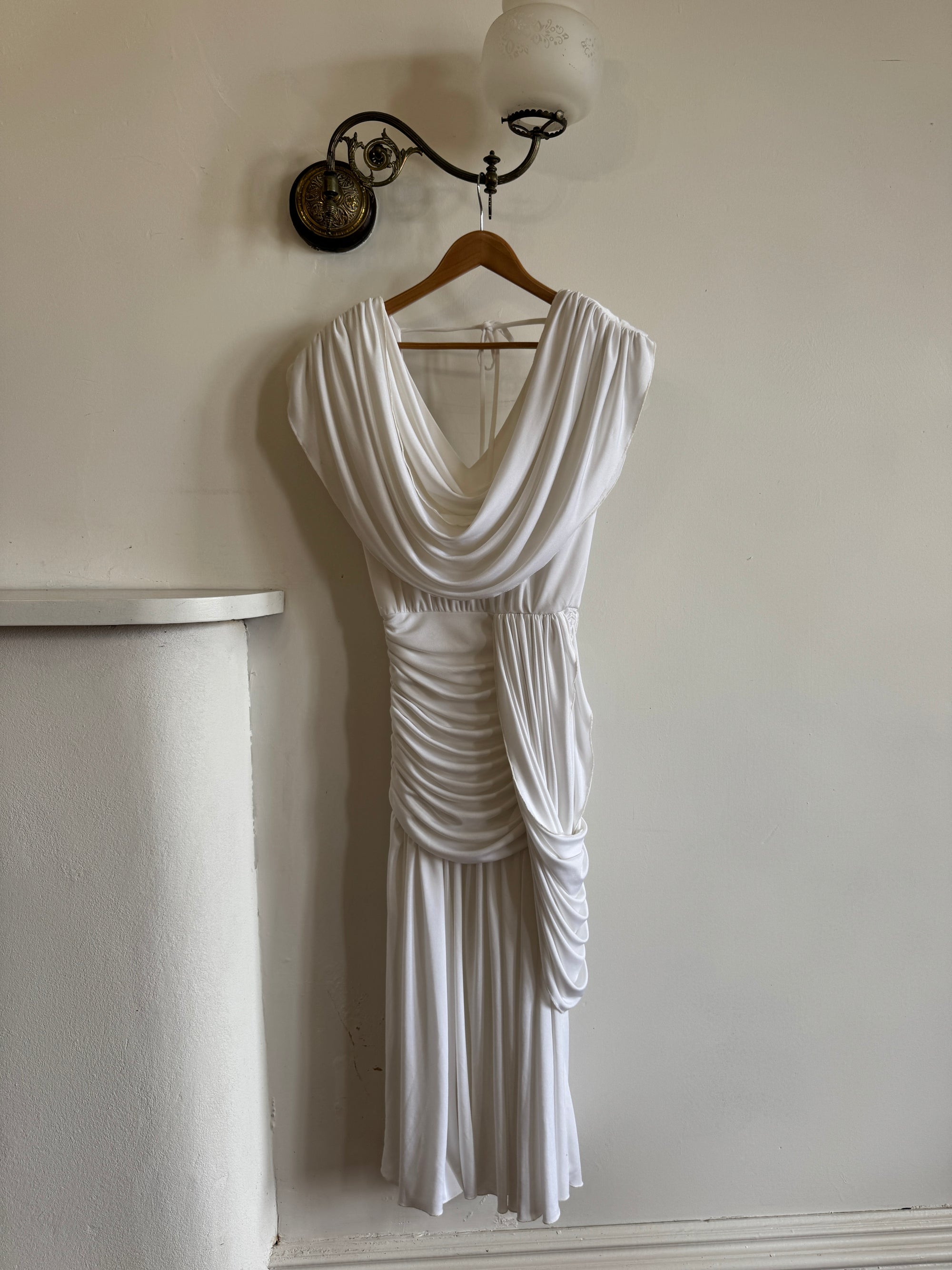 Vintage 80s Draped Jersey Australian Made Wedding Dress White