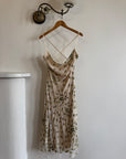 Vintage 90s Pure Silk Sequin Leaf Cowl Neck Dress
