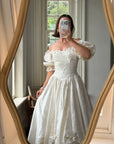 Vintage 90s Silk Puff Sleeve Embroidered Wedding Dress