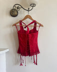 Vintage Y2K Halter Lace Up Corset Red