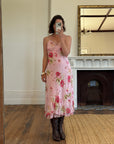 Vintage Y2K Floral Embellished Slip Dress Baby Pink