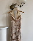 Vintage 90s Bias Cut Cowl Neck Nude Burnt Velvet with Scarf