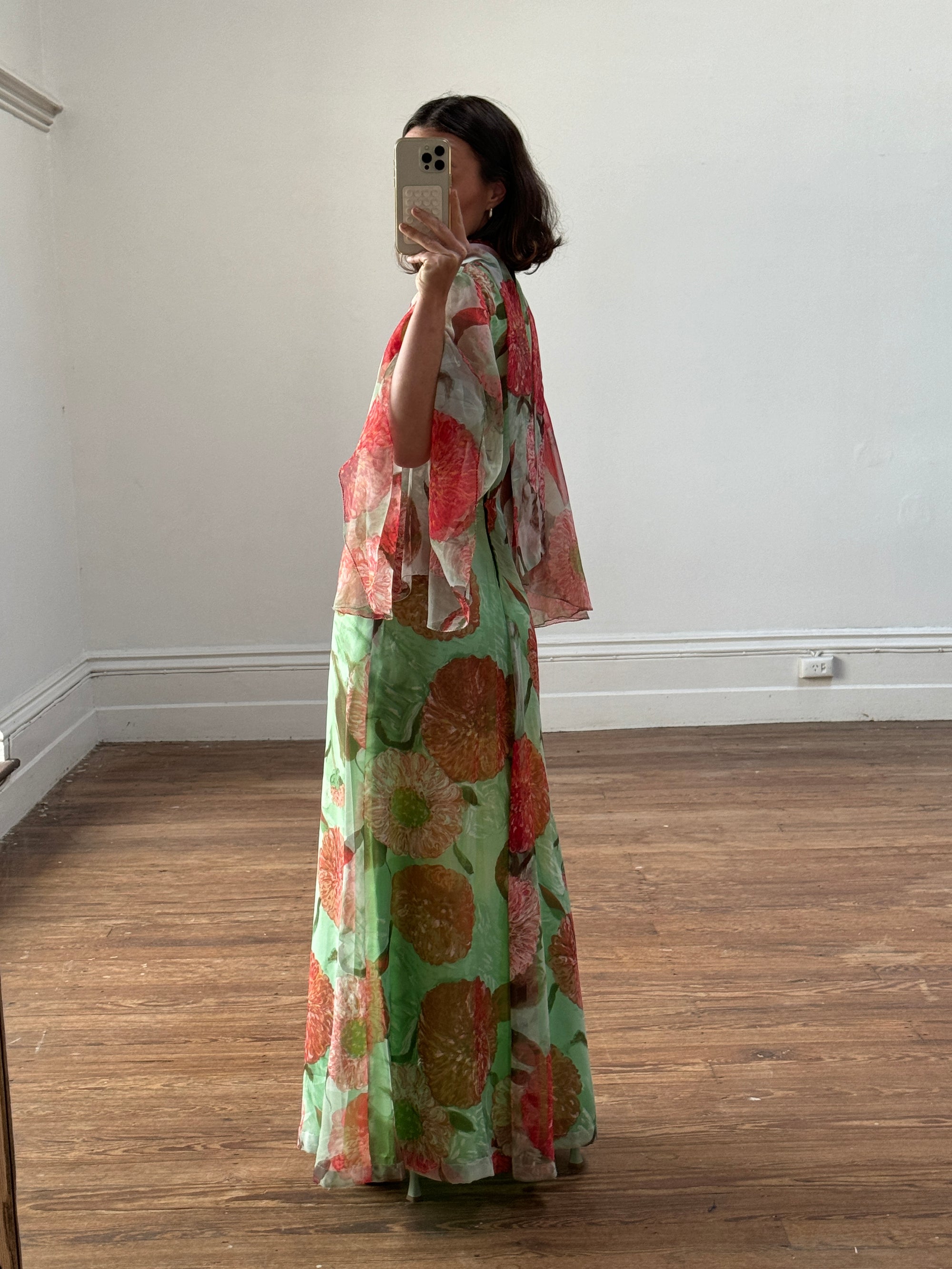 Vintage 70s Floral Belted Maxi Dress