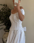 Vintage 90s Off Shoulder Box Pleat Wedding Gown