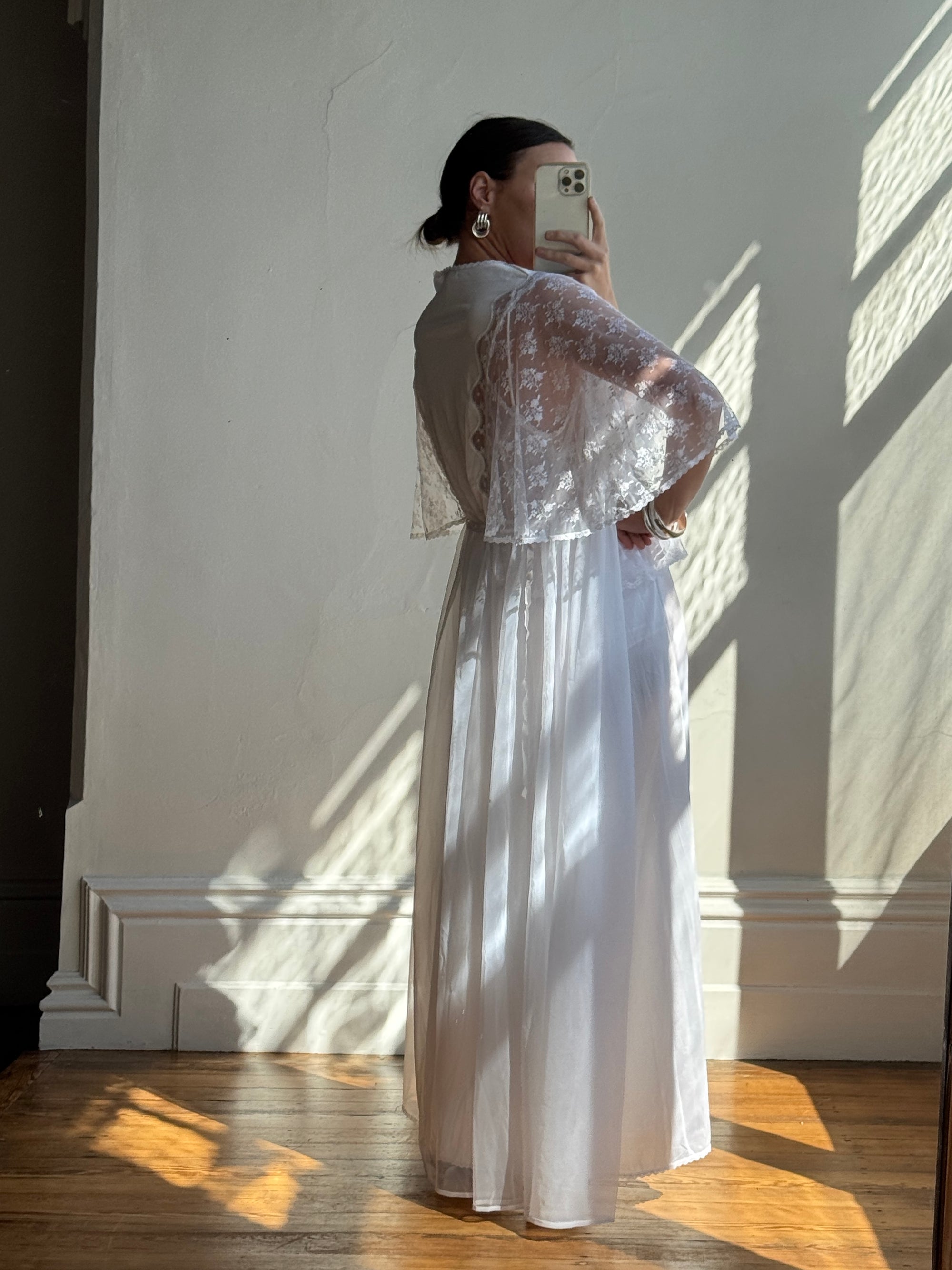 Vintage 80s Lace Peignoir and Slip Set