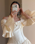 Vintage 90s Silk Dupion Off Shoulder Rosette Bridal Ballgown