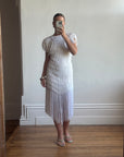 Vintage 80s Fringed Mini Party Dress Ivory