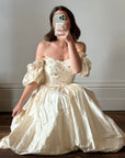 Vintage Puff Sleeve Rosette Bridal Gown