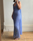 Vintage 90s Cornflour Blue Beaded Evening Gown With Scarf