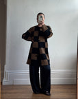 Vintage 80s Pure Wool Checkerboard Oversized Cardi