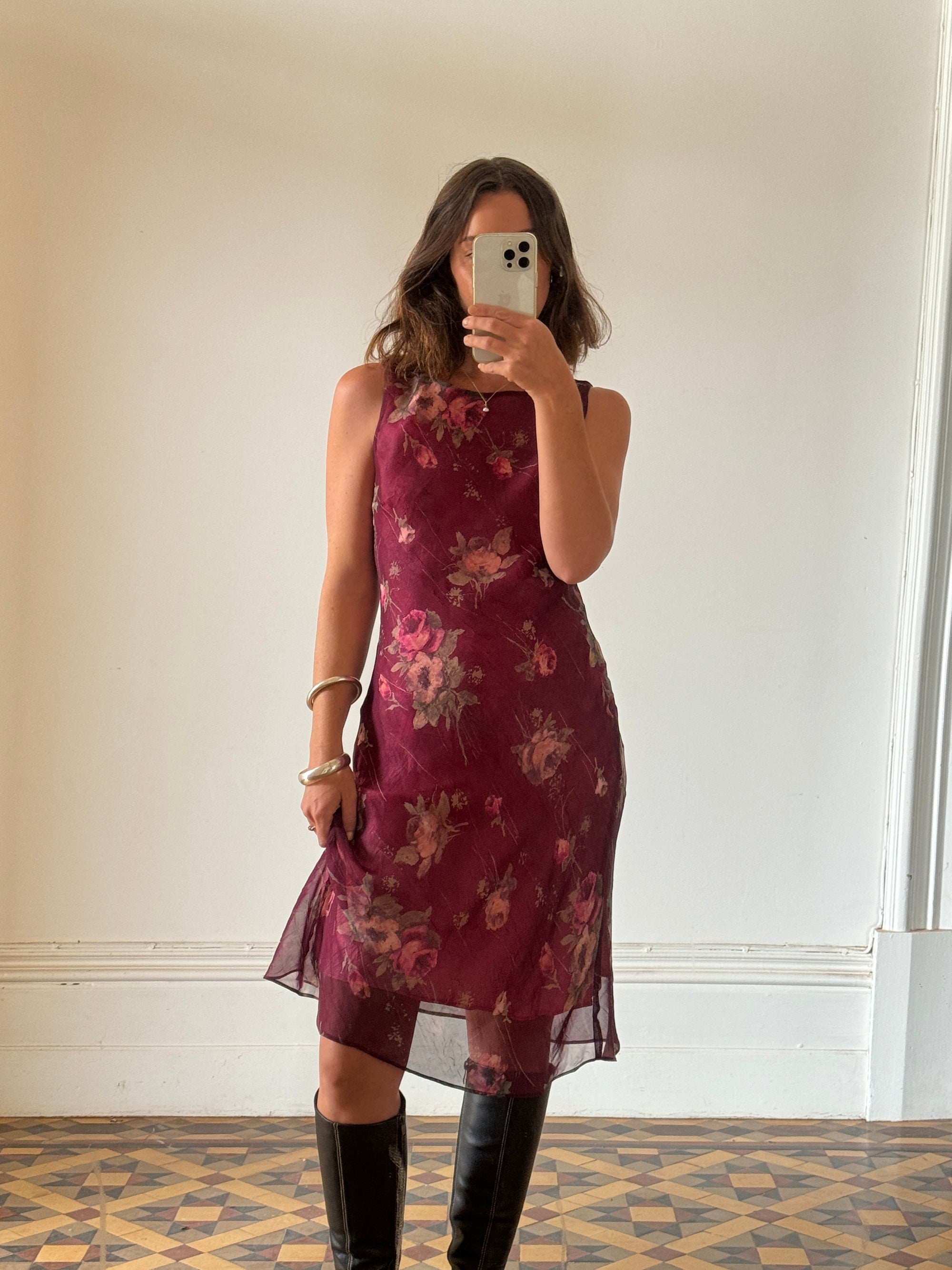 Vintage 90s Plum Floral Sundress