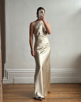 Vintage 90s Plein Sud Champagne Satin Halter Gown