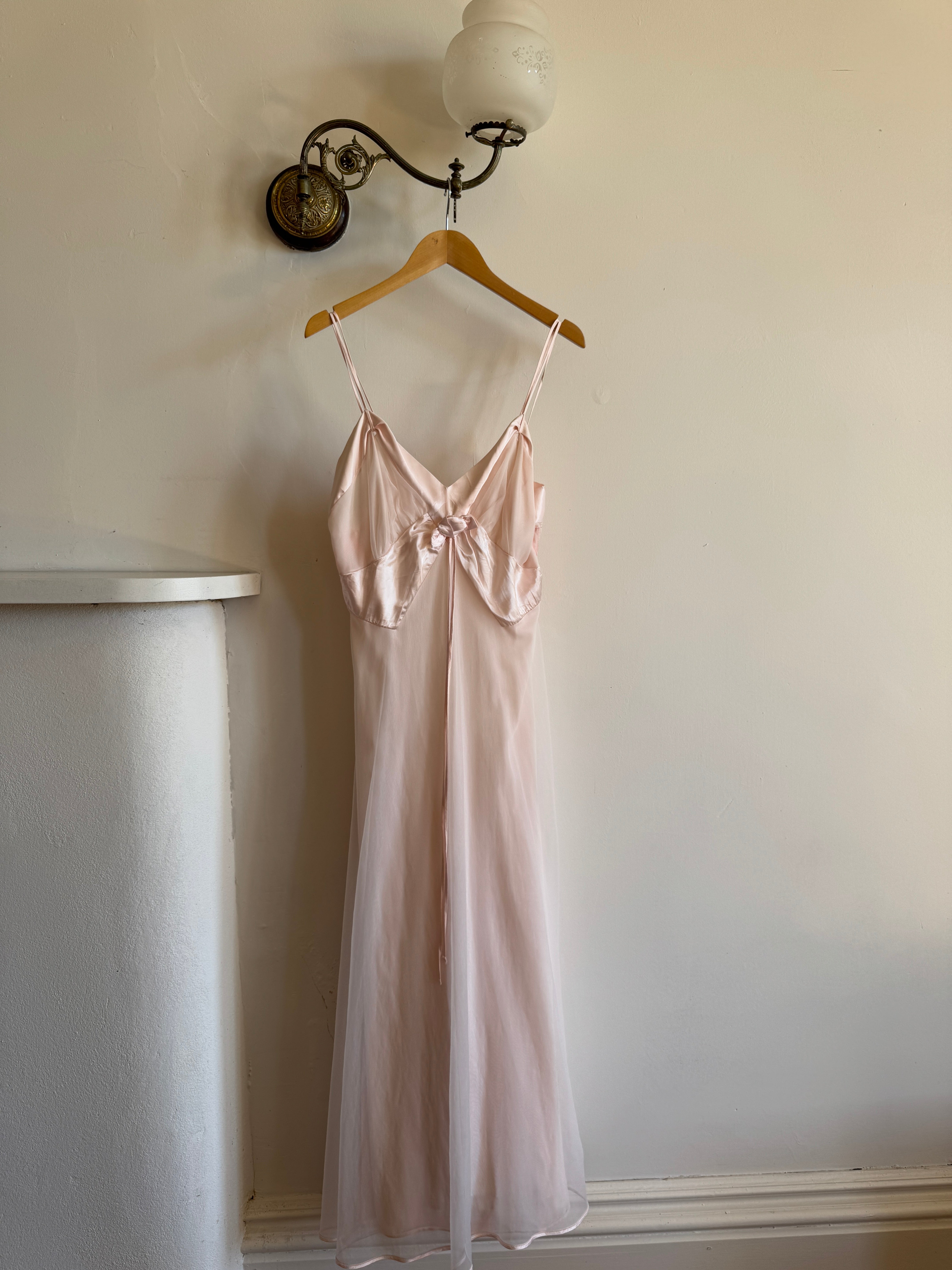 Vintage 60s Rosette Peignoir and Slip Set Pale Pink