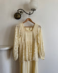 Vintage 70s Tiered Lace Tunic Wedding Dress Creme