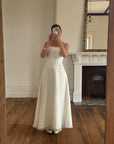 Vintage 90s Cowl Neck Jacquard Bodice Satin Wedding Dress