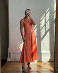 Vintage 70s Rhinestone Collared Sleeveless Dress Coral