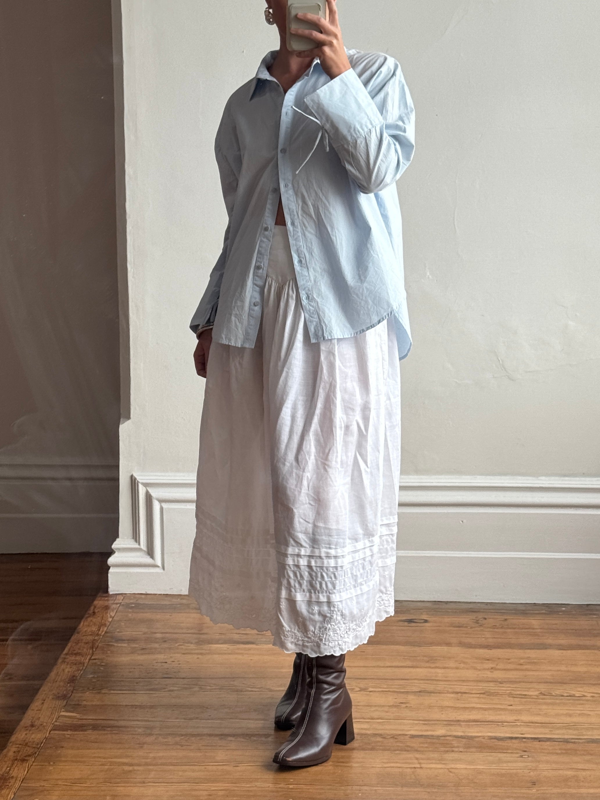 Vintage Edwardian Cotton Basque Waist Skirt