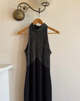 Vintage 70s High Neck Silver Lurex Evening Gown Noir