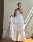Vintage 70s Tiered Bubble Chiffon Wedding Dress