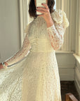 Vintage 40s Collared Lace Wedding Gown With Train