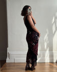 Vintage 90s Beaded Asymmetrical Evening Dress Red Vine