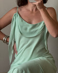 Vintage Y2K Asymmetric Chiffon Ruffle Dress Mint Green