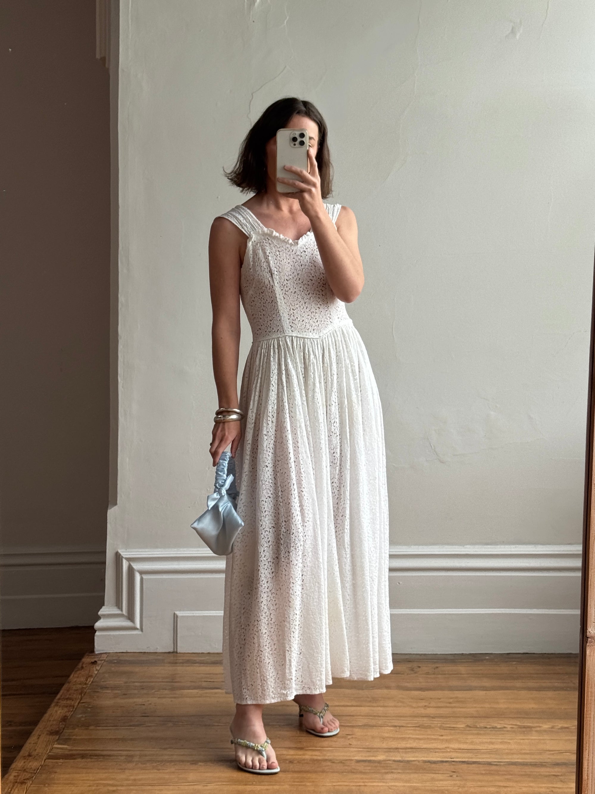 Vintage 40s Cotton Lace Strappy Bridal Sundress