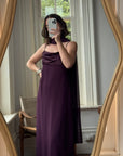 Vintage 90s Aubergine Cowl Neck Dress With Scarf