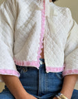 Vintage Quilted Ribbon Tie Top With Pink Trim