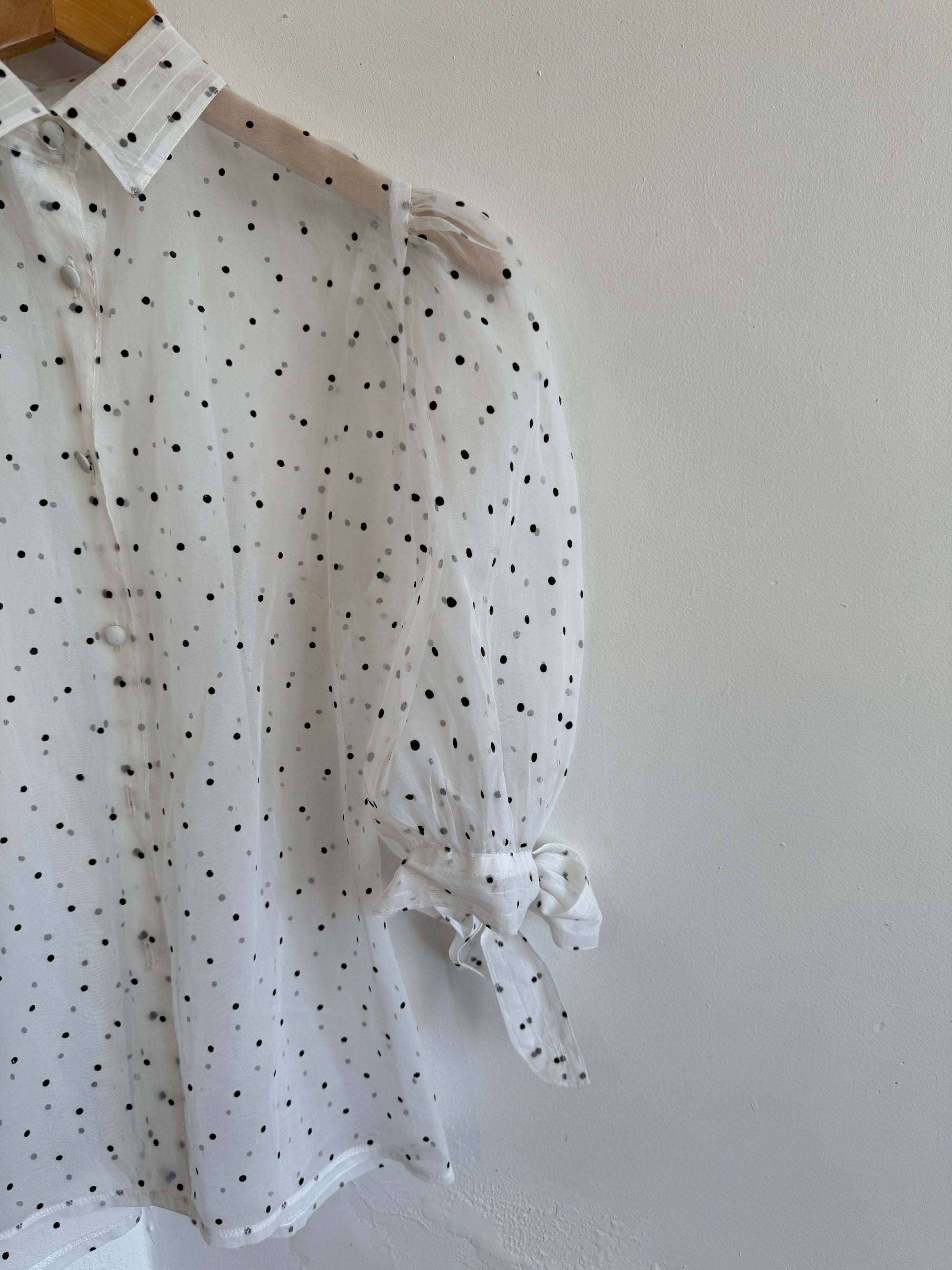 Vintage Polka Dot Organza Button Up Blouse