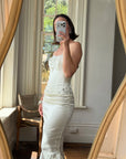 Vintage 90s Couture Satin Lace Up Fishtail Wedding Dress