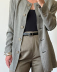 Vintage 90s Neiman Marcus Textured Grey Collarless Blazer (Tags Attached)