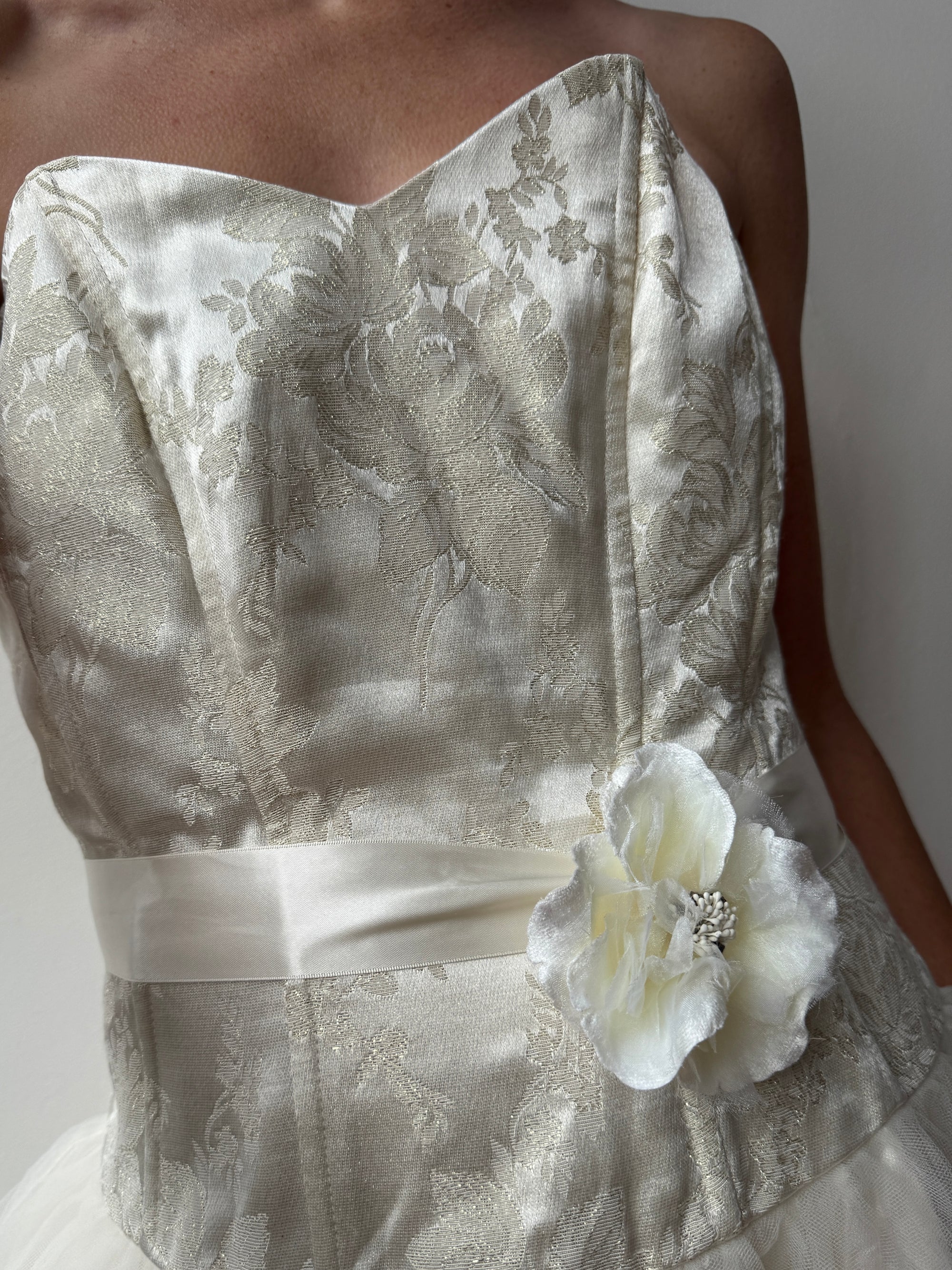Vintage 50s Gold Brocade and Tulle Wedding Gown