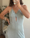 Vintage 70s Lurex Ice Blue Halter Maxi Dress