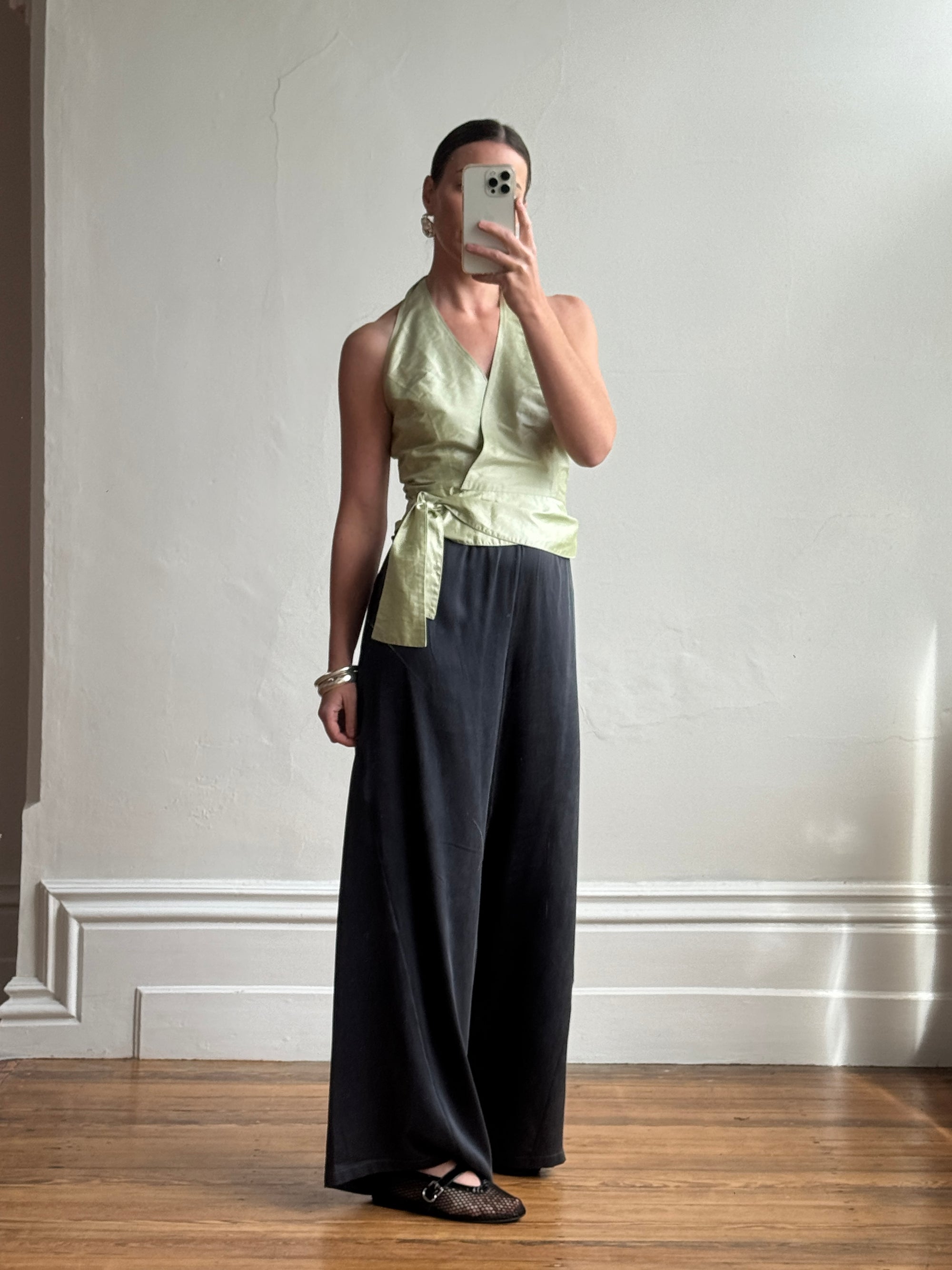 Vintage 90s Pure Silk Sleeveless Wrap Top Apple